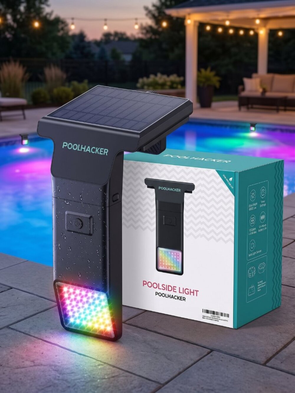 NIB Poolhacker Solar Powered RGB LED Above & In Ground Pool Light